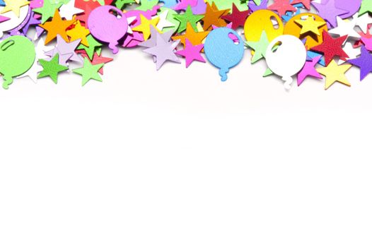 Attractive Birthday Party Background Design with Colored Stars and Balloons on Upper Frame, Emphasizing Copy Space for Texts.