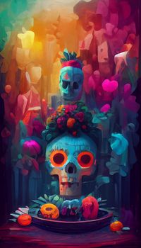 beautiful illustration of the Day of the Dead, Mexican tradition. colorful wallpaper of the day of the dead. catrin catrina.