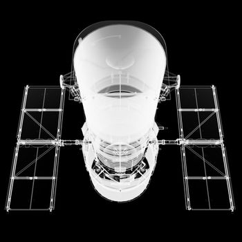 The Hubble Space Telescope. X-Ray 3d illustration on black background. Elements of this image furnished by NASA.