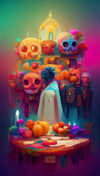 beautiful illustration of the Day of the Dead, Mexican tradition. colorful wallpaper of the day of the dead. catrin catrina.