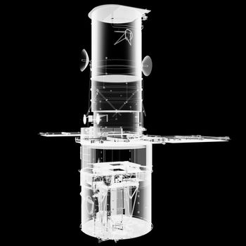 The Hubble Space Telescope. X-Ray 3d illustration on black background. Elements of this image furnished by NASA.