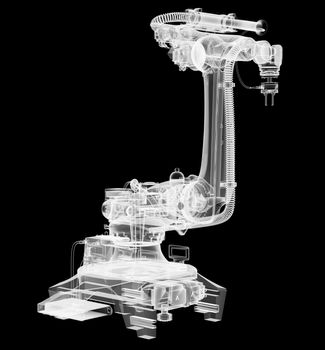 Industrial robot, x-ray transparent. 3D illustration. Non-destructive testing concept