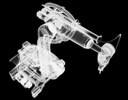 Industrial robot, x-ray transparent. 3D illustration. Non-destructive testing concept