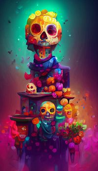 beautiful illustration of the Day of the Dead, Mexican tradition. colorful wallpaper of the day of the dead. catrin catrina.