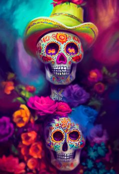 beautiful illustration of the Day of the Dead, Mexican tradition. colorful wallpaper of the day of the dead. catrin catrina.