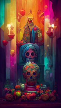 beautiful illustration of the Day of the Dead, Mexican tradition. colorful wallpaper of the day of the dead. catrin catrina.