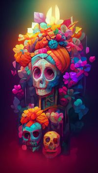 beautiful illustration of the Day of the Dead, Mexican tradition. colorful wallpaper of the day of the dead. catrin catrina.