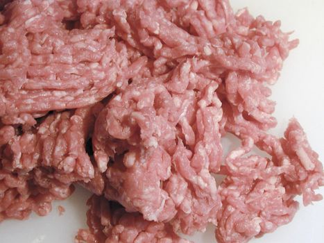 Background texture of raw minced meat waiting to be cooked on white