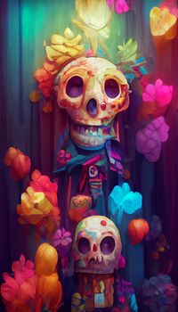 beautiful illustration of the Day of the Dead, Mexican tradition. colorful wallpaper of the day of the dead. catrin catrina.