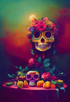 beautiful illustration of the Day of the Dead, Mexican tradition. colorful wallpaper of the day of the dead. catrin catrina.