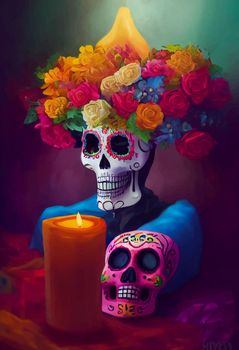 beautiful illustration of the Day of the Dead, Mexican tradition. colorful wallpaper of the day of the dead. catrin catrina.