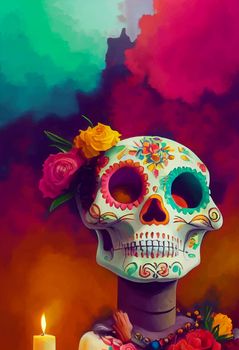 beautiful illustration of the Day of the Dead, Mexican tradition. colorful wallpaper of the day of the dead. catrin catrina.