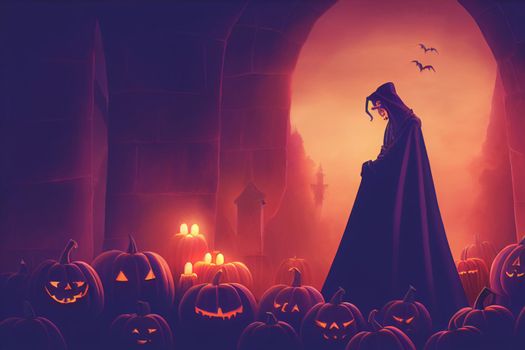 3D render ghost as a cute chibi figure in a graveyard for Halloween. Happy Halloween Wallpaper