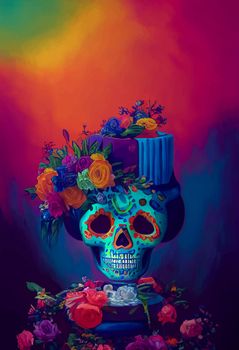 beautiful illustration of the Day of the Dead, Mexican tradition. colorful wallpaper of the day of the dead. catrin catrina.