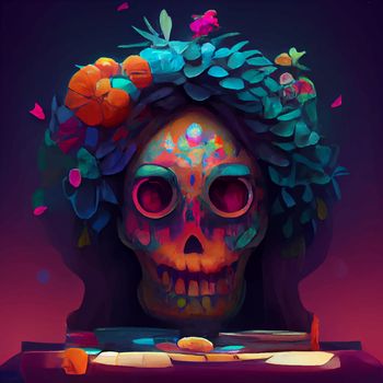 beautiful illustration of the Day of the Dead, Mexican tradition. colorful wallpaper of the day of the dead. catrin catrina.