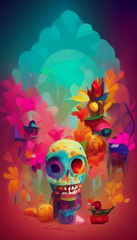 beautiful illustration of the Day of the Dead, Mexican tradition. colorful wallpaper of the day of the dead. catrin catrina.