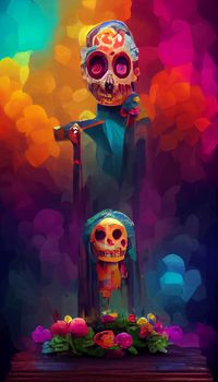 beautiful illustration of the Day of the Dead, Mexican tradition. colorful wallpaper of the day of the dead. catrin catrina.