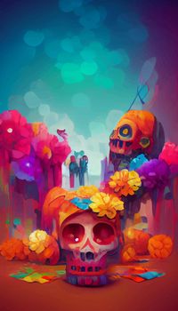 beautiful illustration of the Day of the Dead, Mexican tradition. colorful wallpaper of the day of the dead. catrin catrina.