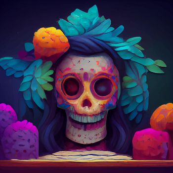 beautiful illustration of the Day of the Dead, Mexican tradition. colorful wallpaper of the day of the dead. catrin catrina.