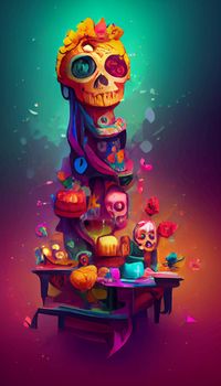 beautiful illustration of the Day of the Dead, Mexican tradition. colorful wallpaper of the day of the dead. catrin catrina.