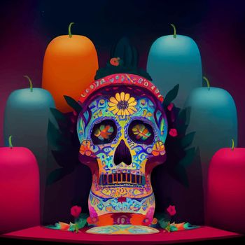 beautiful illustration of the Day of the Dead, Mexican tradition. colorful wallpaper of the day of the dead. catrin catrina.