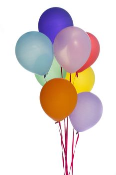 Close up Colorful Balloons for Birthday Isolated on White Background, Emphasizing Copy Space.