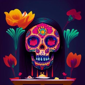 beautiful illustration of the Day of the Dead, Mexican tradition. colorful wallpaper of the day of the dead. catrin catrina.