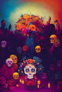 beautiful illustration of the Day of the Dead, Mexican tradition. colorful wallpaper of the day of the dead. catrin catrina.