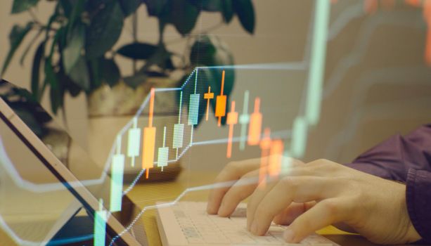 Falling stock markets, stocks for coronavirus , analysis for professional technical analysis on the monitor of a computer.