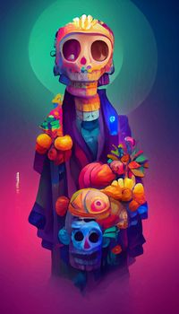 beautiful illustration of the Day of the Dead, Mexican tradition. colorful wallpaper of the day of the dead. catrin catrina.