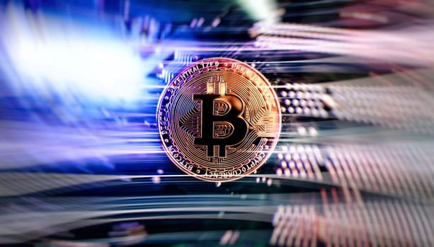 Cryptocurrency, virtual money. Blockchain technology, bitcoin mining concept