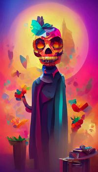 beautiful illustration of the Day of the Dead, Mexican tradition. colorful wallpaper of the day of the dead. catrin catrina.