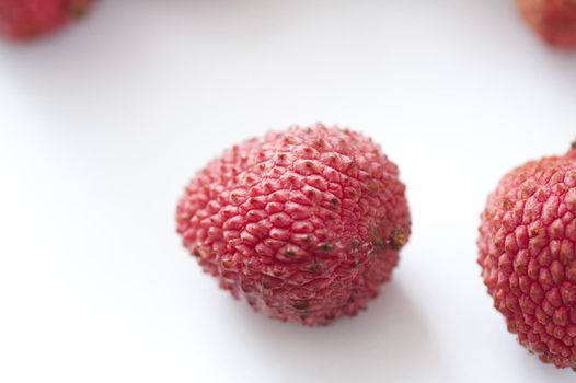 Close up Healthy Fresh Pink Lychees Fruits Isolated on White Background