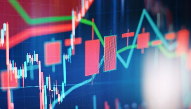 Falling stock markets, stocks for coronavirus , analysis for professional technical analysis on the monitor of a computer.