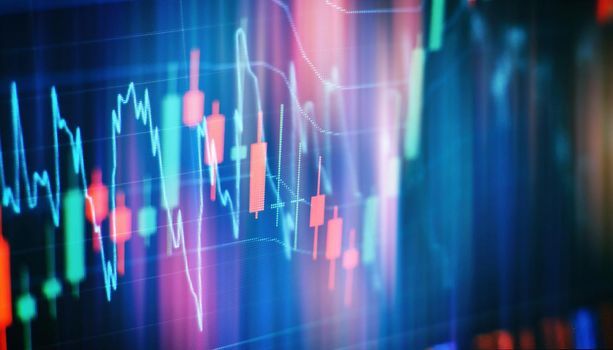 Falling stock markets, stocks for coronavirus , analysis for professional technical analysis on the monitor of a computer.