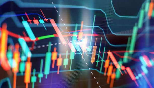 Falling stock markets, stocks for coronavirus , analysis for professional technical analysis on the monitor of a computer.