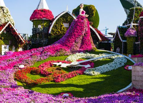 Dubai, UAE - 03.06.2020 Flower and landscaping installations in Dubai miracle garden.