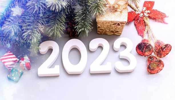 Merry Christmas and happy new year concept , Banner.Happy New Year 2023. A symbol from the number 2023