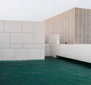 Abu Dhabi, UAE - 02.11.2020 - Shot of side wall of Louvre museum.