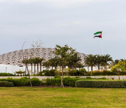 Abu Dhabi, UAE - 02.11.2020 - Shot of side wall of Louvre museum.