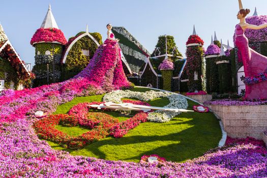 Dubai, UAE - 03.06.2020 Flower and landscaping installations in Dubai miracle garden.