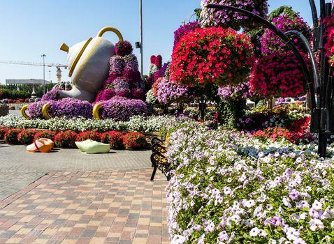 Dubai, UAE - 03.06.2020 Flower and landscaping installations in Dubai miracle garden.