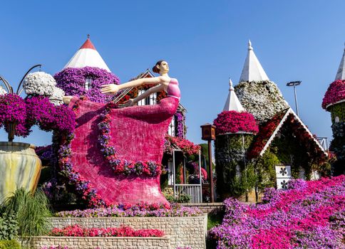 Dubai, UAE - 03.06.2020 Flower and landscaping installations in Dubai miracle garden.