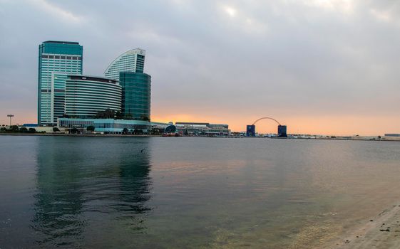 View of a Dubai Festival city and Intercontinental hotel on early morning hour. Dubai. UAE.