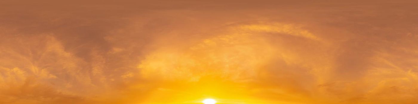 Sky panorama with Cirrus clouds in Seamless spherical equirectangular format. Full zenith for use in 3D graphics, game and editing aerial drone 360 degree panoramas for sky replacement