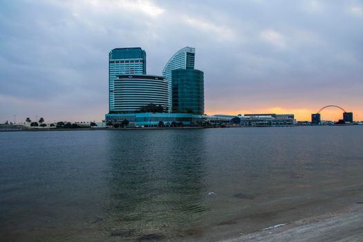 View of a Dubai Festival city and Intercontinental hotel on early morning hour. Dubai. UAE.