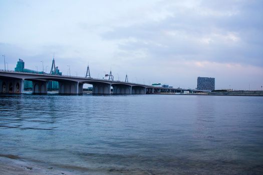 View of a bridge known as Business Bay bridge in Dubai, UAE