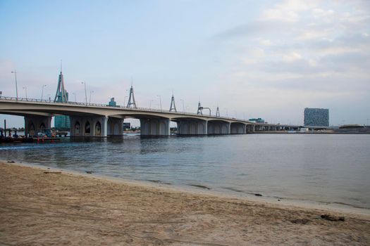 View of a bridge known as Business Bay bridge in Dubai, UAE