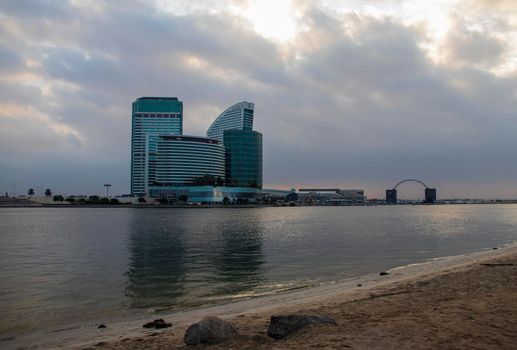 View of a Dubai Festival city and Intercontinental hotel on early morning hour. Dubai. UAE.