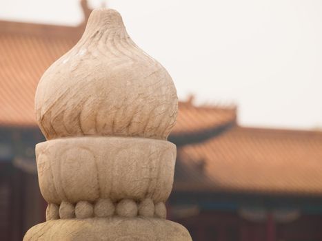 Facade and roofs details, Forbidden City in Beijing. Imperial palace in China.